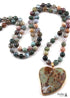 Boho Necklace, RH India Agated Green Heart Natural Stone
